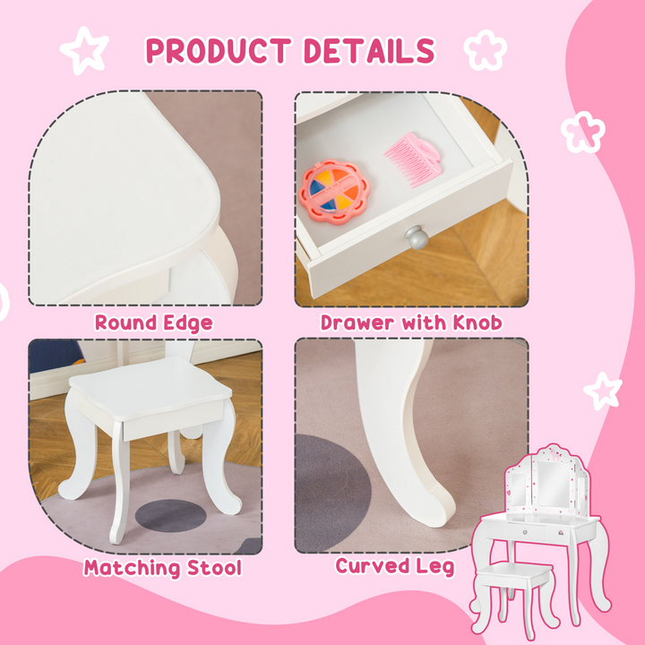 Children's Vanity Table & Stool Set - White Makeup Desk with Rotatable Mirrors and Drawer, Perfect for Girls' Bedrooms & Playrooms - Premium  from Home Treasures - Just £80.99! Shop now at Home Treasures