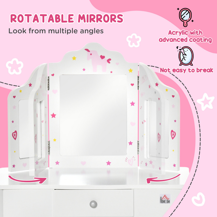 Children's Vanity Table & Stool Set - White Makeup Desk with Rotatable Mirrors and Drawer, Perfect for Girls' Bedrooms & Playrooms - Premium  from Home Treasures - Just £80.99! Shop now at Home Treasures