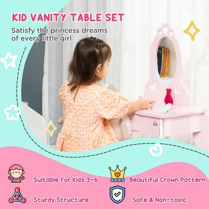 Children's Vanity Table & Stool Set – Pink Makeup Desk with Mirror – Perfect for Girls Ages 3-6 - Premium  from Home Treasures - Just £70.99! Shop now at Home Treasures