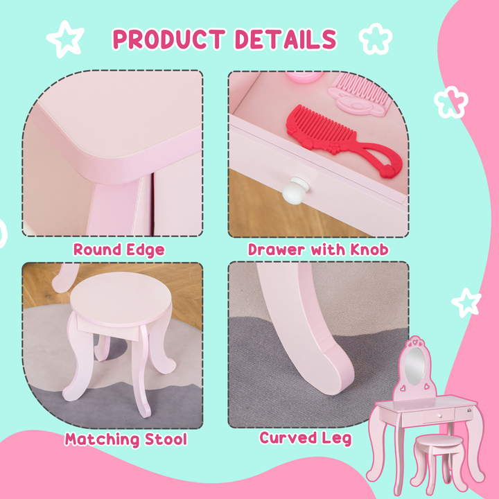 Children's Vanity Table & Stool Set – Pink Makeup Desk with Mirror – Perfect for Girls Ages 3-6 - Premium  from Home Treasures - Just £70.99! Shop now at Home Treasures