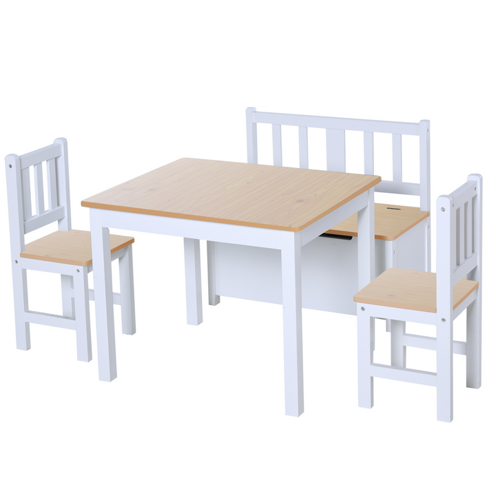 4-Piece Children's Table and Chair Set with Storage Bench - Modern Design, Natural/White - Premium  from Home Treasures - Just £124.99! Shop now at Home Treasures