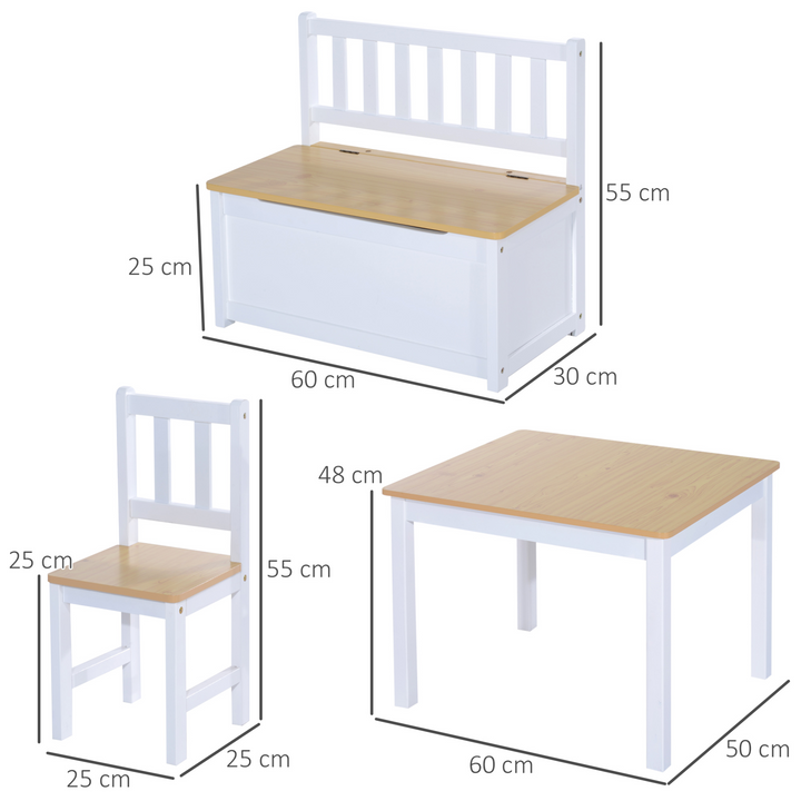 4-Piece Children's Table and Chair Set with Storage Bench - Modern Design, Natural/White - Premium  from Home Treasures - Just £124.99! Shop now at Home Treasures