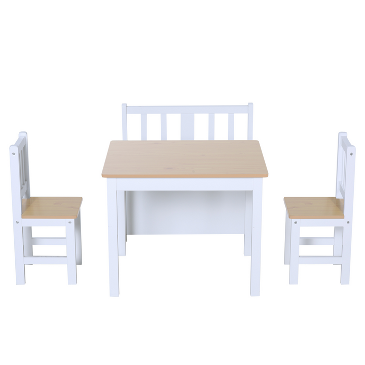 4-Piece Children's Table and Chair Set with Storage Bench - Modern Design, Natural/White - Premium  from Home Treasures - Just £124.99! Shop now at Home Treasures