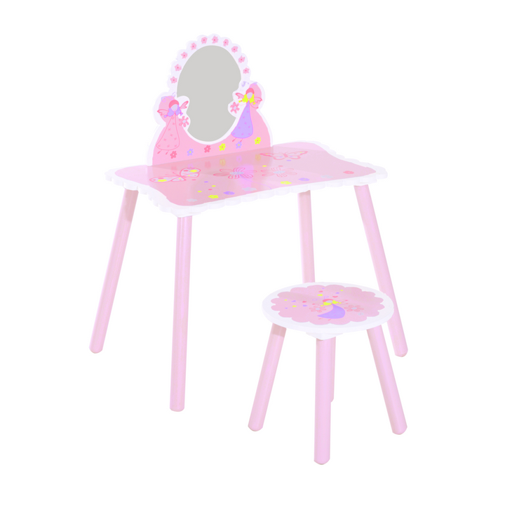 Children's Pink Wooden Dressing Table & Stool Set - Fairy Dresser with Mirror for Girls | Perfect Vanity Play Set for Kids - Premium  from Home Treasures - Just £52.99! Shop now at Home Treasures