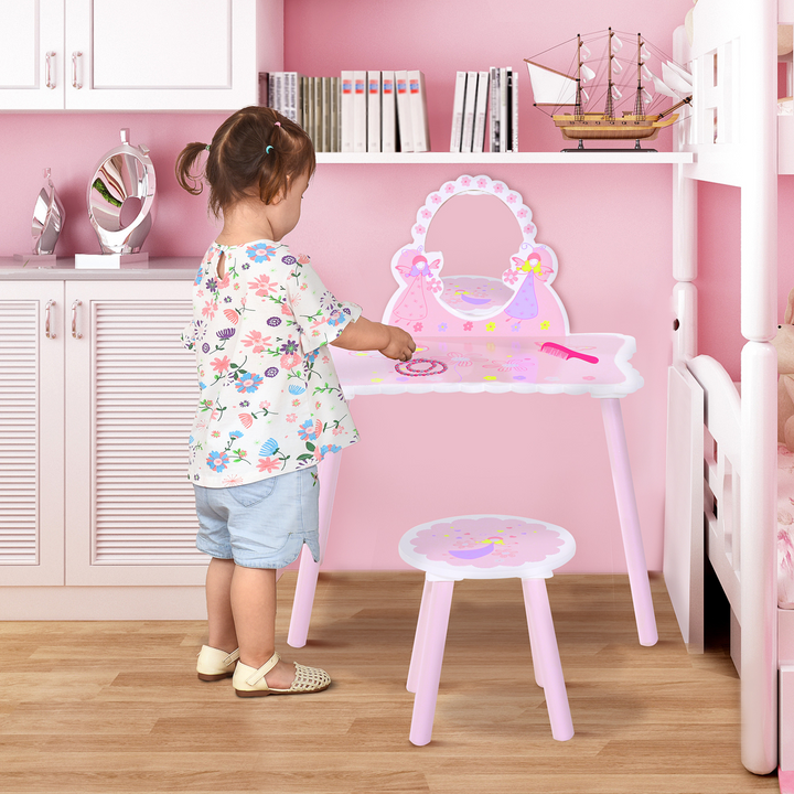 Children's Pink Wooden Dressing Table & Stool Set - Fairy Dresser with Mirror for Girls | Perfect Vanity Play Set for Kids - Premium  from Home Treasures - Just £52.99! Shop now at Home Treasures