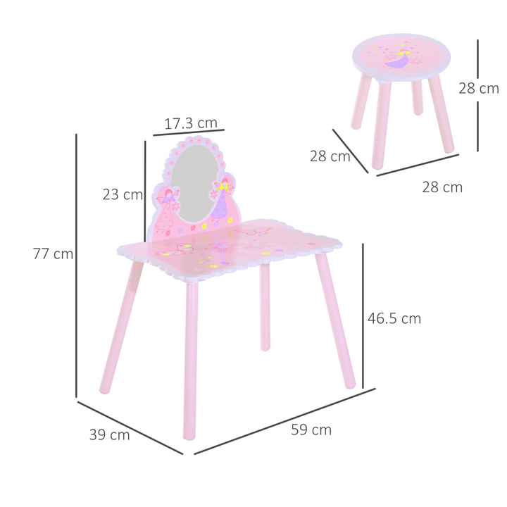 Children's Pink Wooden Dressing Table & Stool Set - Fairy Dresser with Mirror for Girls | Perfect Vanity Play Set for Kids - Premium  from Home Treasures - Just £52.99! Shop now at Home Treasures