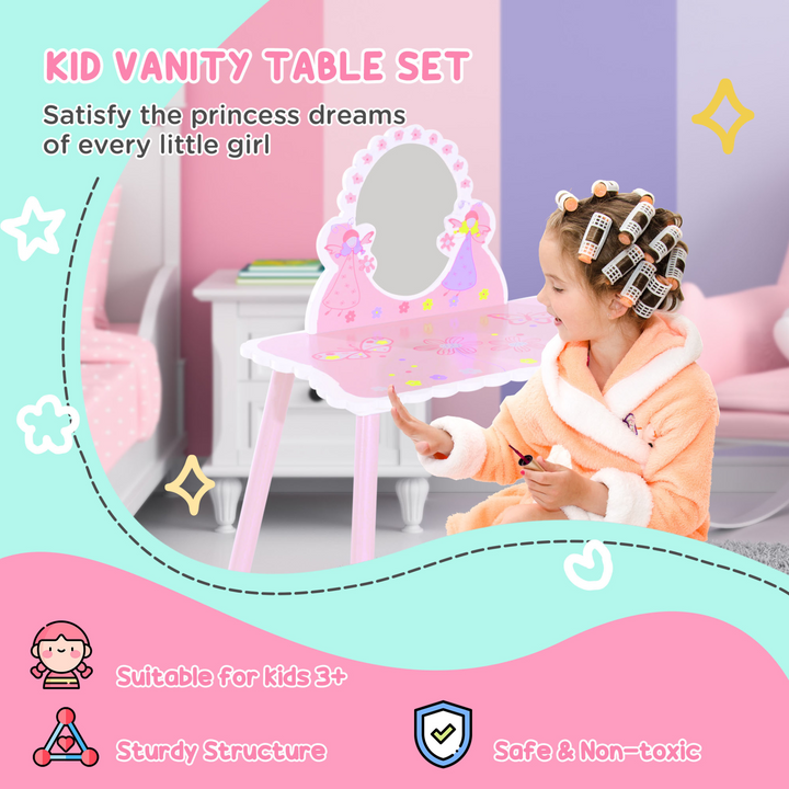 Children's Pink Wooden Dressing Table & Stool Set - Fairy Dresser with Mirror for Girls | Perfect Vanity Play Set for Kids - Premium  from Home Treasures - Just £52.99! Shop now at Home Treasures