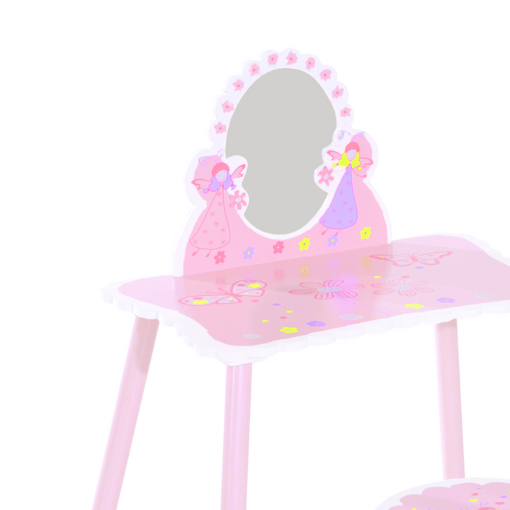 Children's Pink Wooden Dressing Table & Stool Set - Fairy Dresser with Mirror for Girls | Perfect Vanity Play Set for Kids - Premium  from Home Treasures - Just £52.99! Shop now at Home Treasures