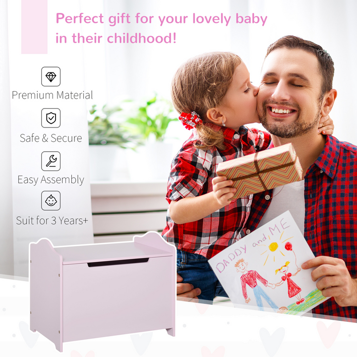 Children's Toy Chest with Safety Hinge in Pink - Spacious & Durable Storage Solution (48 x 60 x 40cm) - Premium  from Home Treasures - Just £53.99! Shop now at Home Treasures