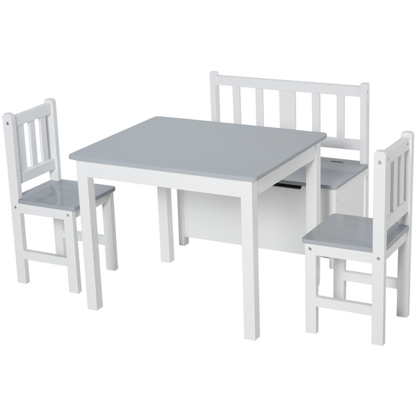 4-Piece Children's Table and Chair Set with Storage Bench - Modern Grey/White Design - Premium  from Home Treasures - Just £122.99! Shop now at Home Treasures