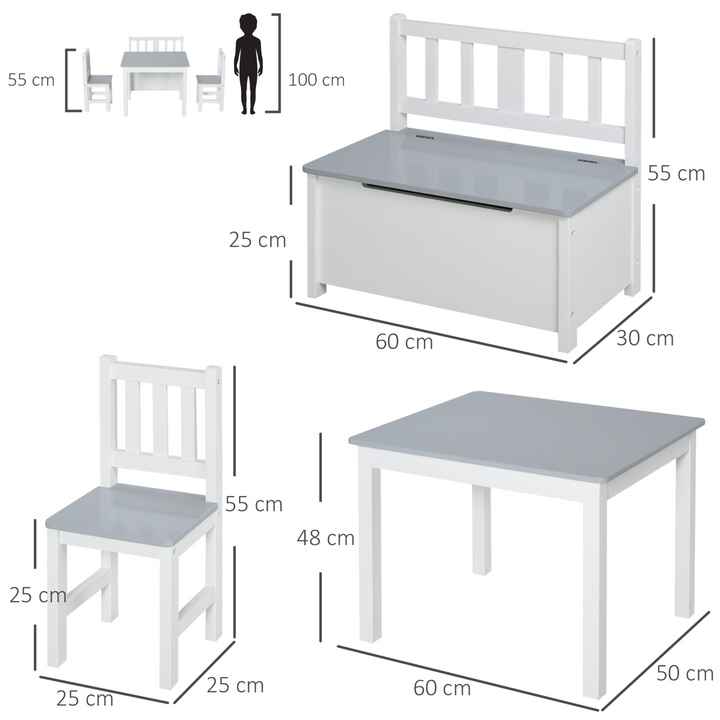 4-Piece Children's Table and Chair Set with Storage Bench - Modern Grey/White Design - Premium  from Home Treasures - Just £122.99! Shop now at Home Treasures