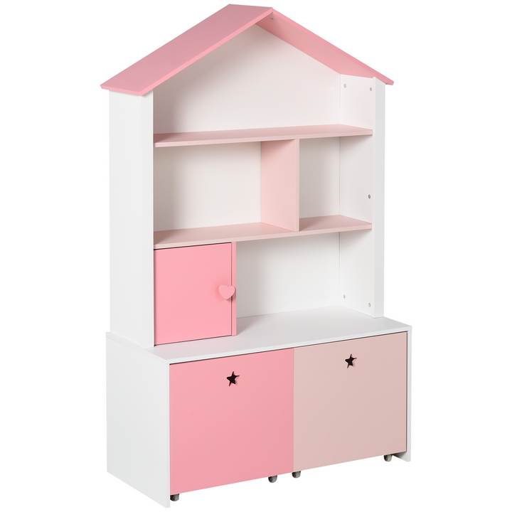 Children's Pink Bookshelf with Drawer & Wheels - 80x34x130cm | Kids Storage Solution - Premium  from Home Treasures - Just £96.99! Shop now at Home Treasures