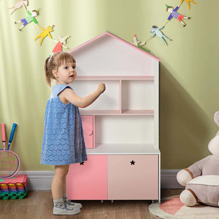 Children's Pink Bookshelf with Drawer & Wheels - 80x34x130cm | Kids Storage Solution - Premium  from Home Treasures - Just £96.99! Shop now at Home Treasures