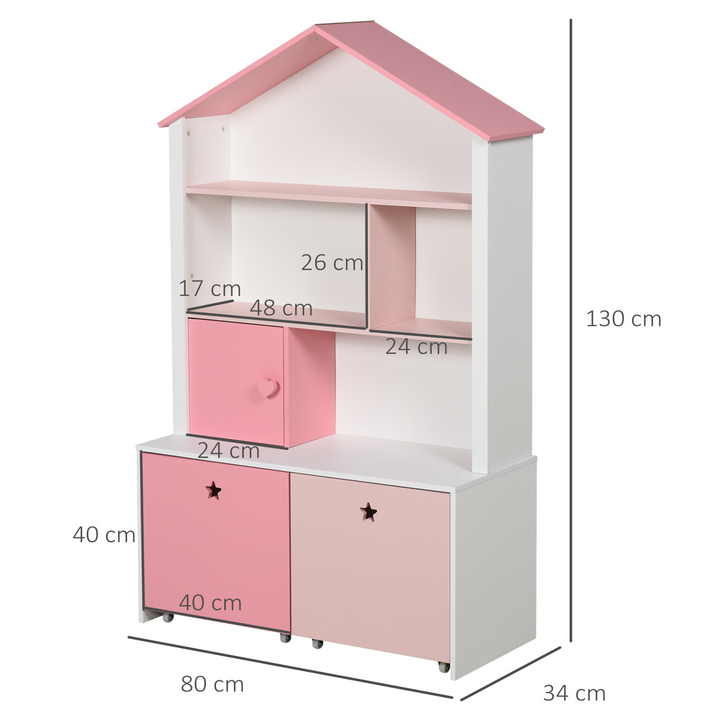 Children's Pink Bookshelf with Drawer & Wheels - 80x34x130cm | Kids Storage Solution - Premium  from Home Treasures - Just £96.99! Shop now at Home Treasures