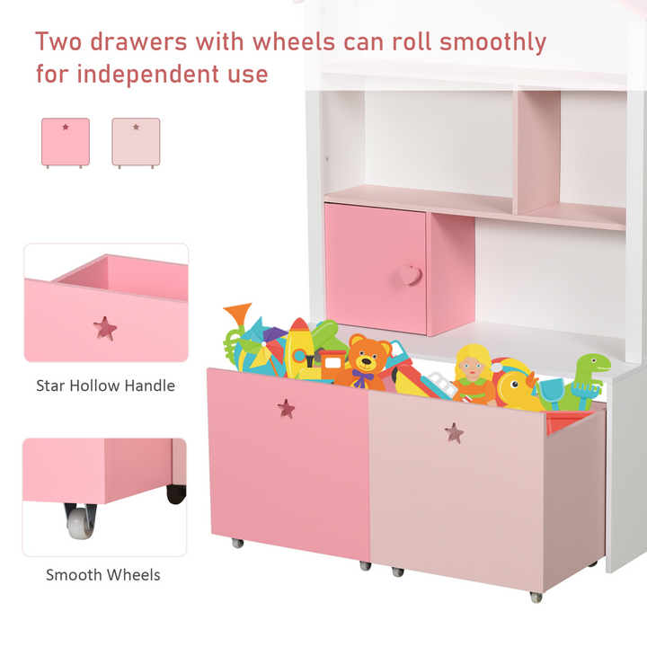 Children's Pink Bookshelf with Drawer & Wheels - 80x34x130cm | Kids Storage Solution - Premium  from Home Treasures - Just £96.99! Shop now at Home Treasures