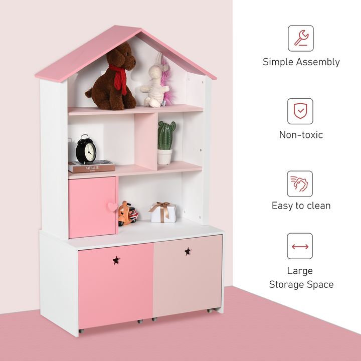 Children's Pink Bookshelf with Drawer & Wheels - 80x34x130cm | Kids Storage Solution - Premium  from Home Treasures - Just £96.99! Shop now at Home Treasures