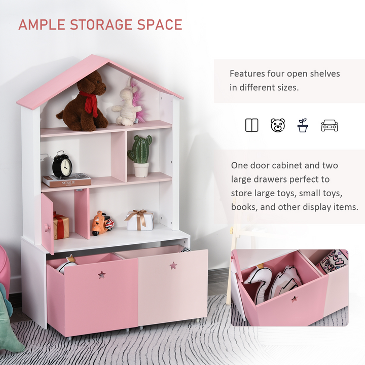 Children's Pink Bookshelf with Drawer & Wheels - 80x34x130cm | Kids Storage Solution - Premium  from Home Treasures - Just £96.99! Shop now at Home Treasures