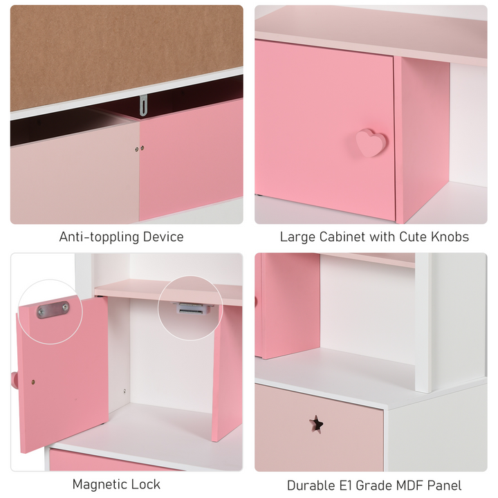 Children's Pink Bookshelf with Drawer & Wheels - 80x34x130cm | Kids Storage Solution - Premium  from Home Treasures - Just £96.99! Shop now at Home Treasures