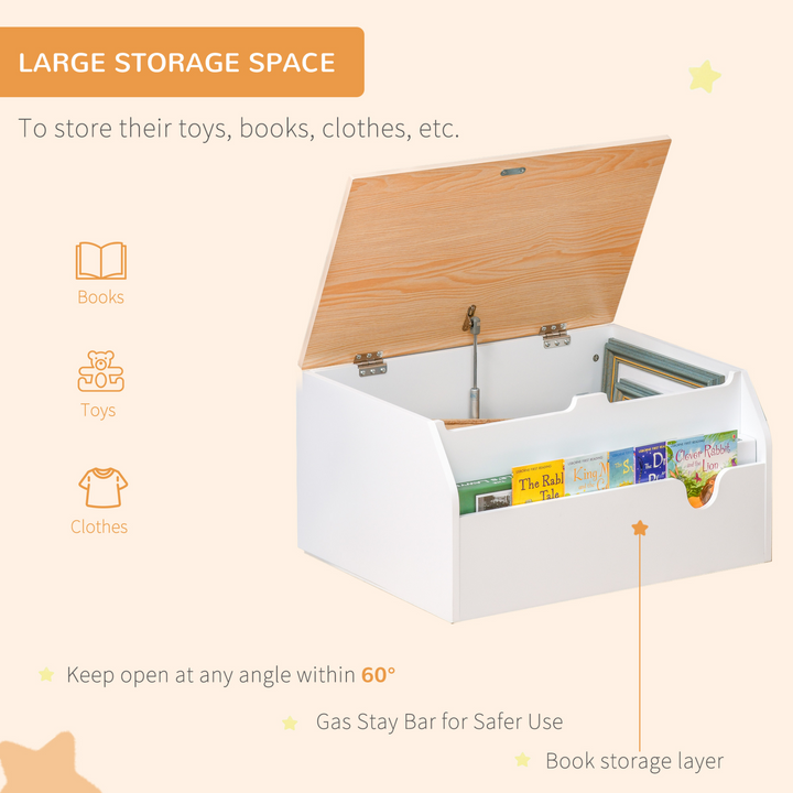 Children's Wooden Toy Box with Safety Hinge - White, 30 x 58 x 43 cm - Secure and Stylish Storage Solution for Kids - Premium  from Home Treasures - Just £69.99! Shop now at Home Treasures