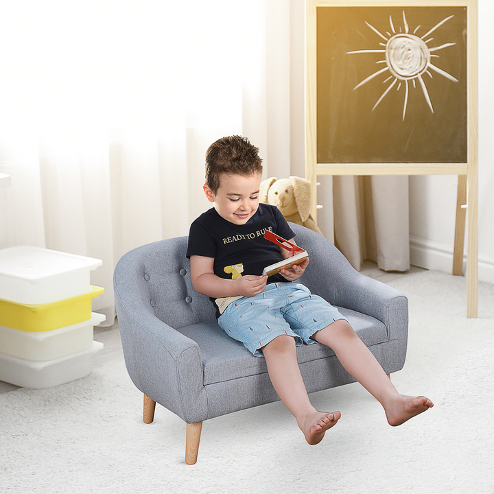 Children's Mini Sofa with Wooden Frame (Grey) – Cozy and Stylish Armchair for Kids, Perfect for Reading, Playing, and Relaxing - Premium  from Home Treasures - Just £112.99! Shop now at Home Treasures