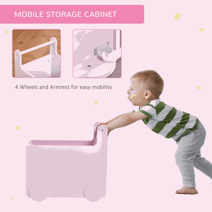 Baby Learning Walker & Wooden Toy Box with Storage (Pink) - 47x35x45.5cm | Sturdy, Rolling, Fun for Kids 1-4 - Premium  from Home Treasures - Just £25.99! Shop now at Home Treasures