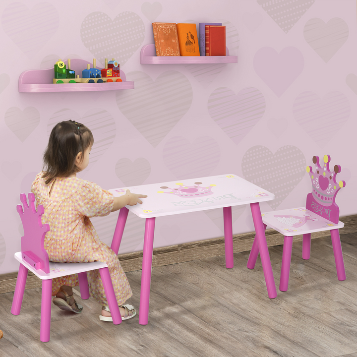 3-Piece Children's Table and Chair Set - Princess & Crown Theme | Perfect Gift for Girls Ages 2-4 | Pink Furniture - Premium  from Home Treasures - Just £51.99! Shop now at Home Treasures