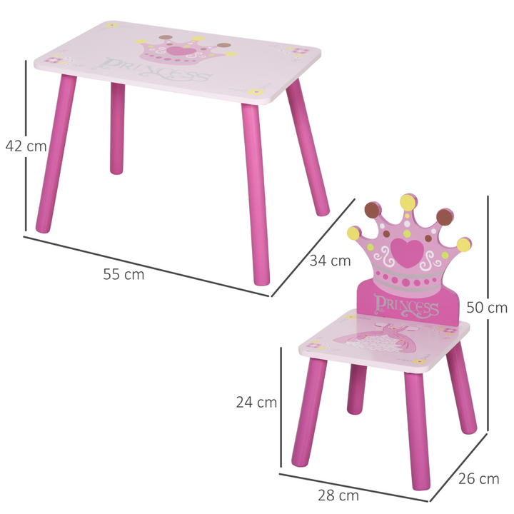 3-Piece Children's Table and Chair Set - Princess & Crown Theme | Perfect Gift for Girls Ages 2-4 | Pink Furniture - Premium  from Home Treasures - Just £51.99! Shop now at Home Treasures