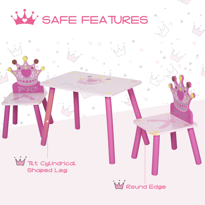 3-Piece Children's Table and Chair Set - Princess & Crown Theme | Perfect Gift for Girls Ages 2-4 | Pink Furniture - Premium  from Home Treasures - Just £51.99! Shop now at Home Treasures