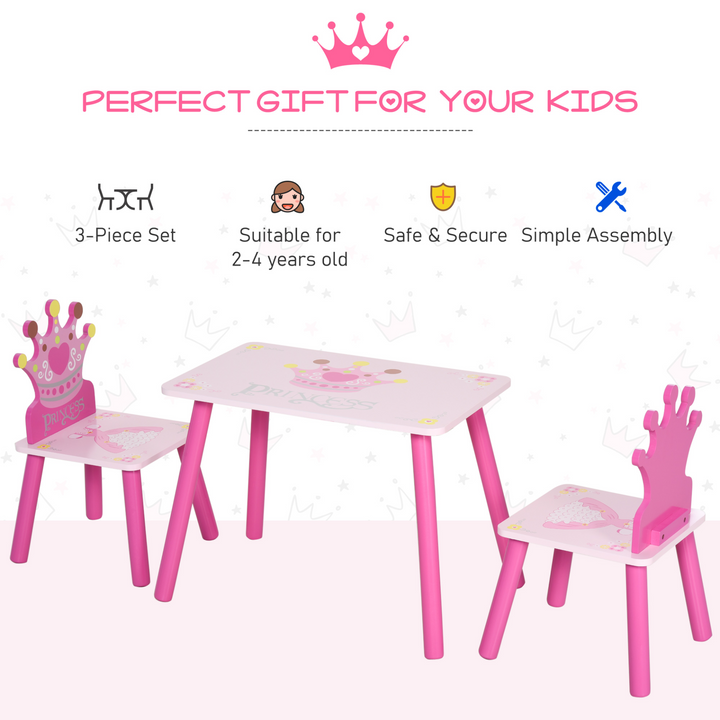 3-Piece Children's Table and Chair Set - Princess & Crown Theme | Perfect Gift for Girls Ages 2-4 | Pink Furniture - Premium  from Home Treasures - Just £51.99! Shop now at Home Treasures