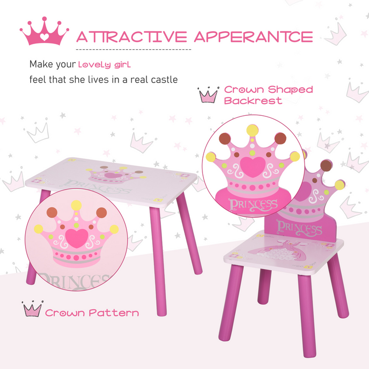 3-Piece Children's Table and Chair Set - Princess & Crown Theme | Perfect Gift for Girls Ages 2-4 | Pink Furniture - Premium  from Home Treasures - Just £51.99! Shop now at Home Treasures