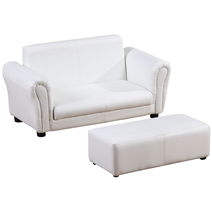 Children's Sofa with Footstool, PU Leather in White | Stylish & Comfortable Kids Furniture Set - Premium  from Home Treasures - Just £82.99! Shop now at Home Treasures