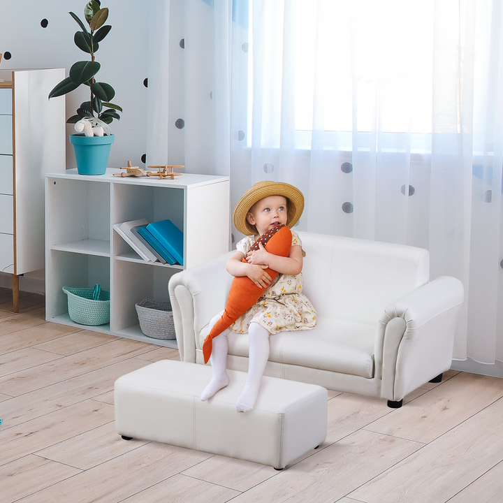 Children's Sofa with Footstool, PU Leather in White | Stylish & Comfortable Kids Furniture Set - Premium  from Home Treasures - Just £82.99! Shop now at Home Treasures