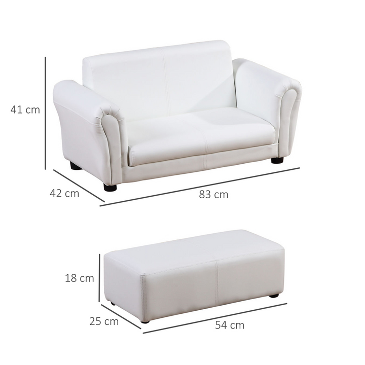 Children's Sofa with Footstool, PU Leather in White | Stylish & Comfortable Kids Furniture Set - Premium  from Home Treasures - Just £82.99! Shop now at Home Treasures