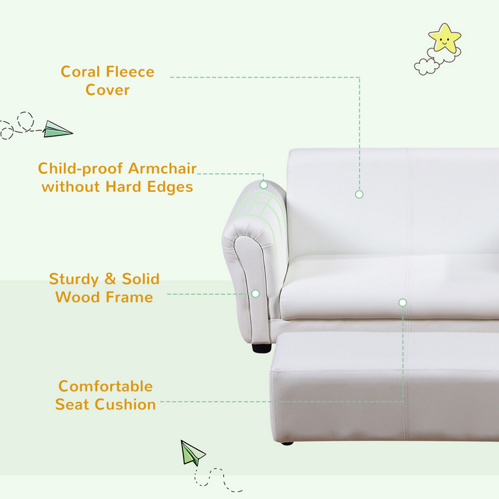 Children's Sofa with Footstool, PU Leather in White | Stylish & Comfortable Kids Furniture Set - Premium  from Home Treasures - Just £82.99! Shop now at Home Treasures