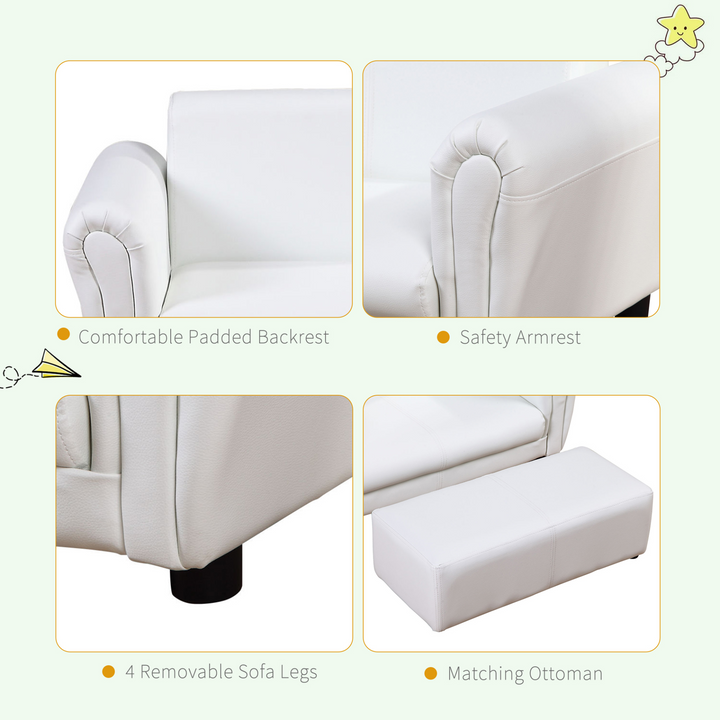 Children's Sofa with Footstool PU Leather - White | Stylish & Comfortable Kids Furniture Set - Premium  from Home Treasures - Just £82.99! Shop now at Home Treasures