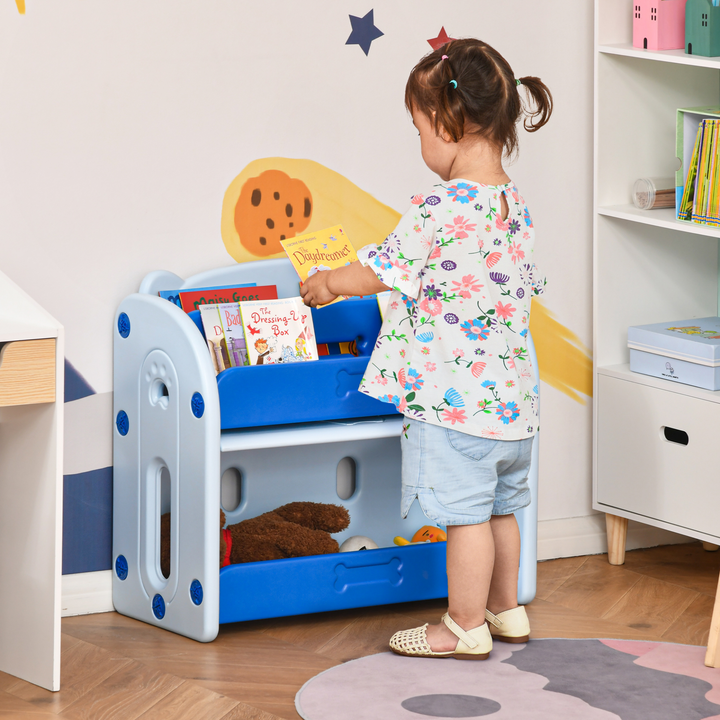 Children's Bookshelf with 2-Layer Storage Rack (Blue) – Cute Corgi Design, Durable Plastic, Kid-Friendly, Ages 1-3 - Premium  from Home Treasures - Just £27.99! Shop now at Home Treasures