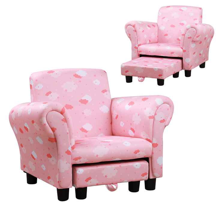 Adorable Children's Armchair with Footrest - Cute Cloud Star Design in Pink & White - Premium  from Home Treasures - Just £76.99! Shop now at Home Treasures