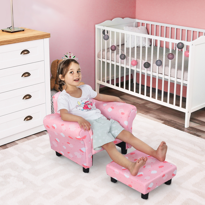 Adorable Children's Armchair with Footrest - Cute Cloud Star Design in Pink & White - Premium  from Home Treasures - Just £76.99! Shop now at Home Treasures