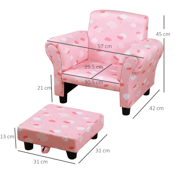 Adorable Children's Armchair with Footrest - Cute Cloud Star Design in Pink & White - Premium  from Home Treasures - Just £76.99! Shop now at Home Treasures