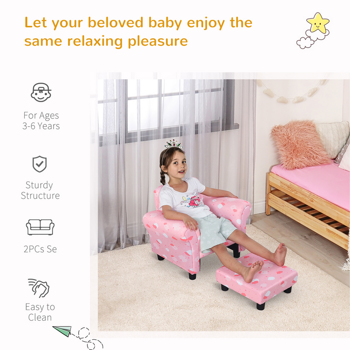 Adorable Children's Armchair with Footrest - Cute Cloud Star Design in Pink & White - Premium  from Home Treasures - Just £76.99! Shop now at Home Treasures