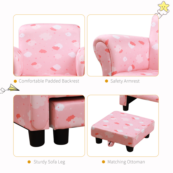 Adorable Children's Armchair with Footrest - Cute Cloud Star Design in Pink & White - Premium  from Home Treasures - Just £76.99! Shop now at Home Treasures