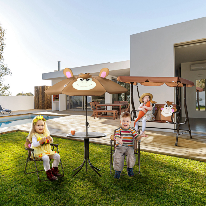 Children's Bistro Table and Chair Set with Adjustable Parasol (Monkey Design) - Perfect for Outdoor Play - Premium  from Home Treasures - Just £55.99! Shop now at Home Treasures