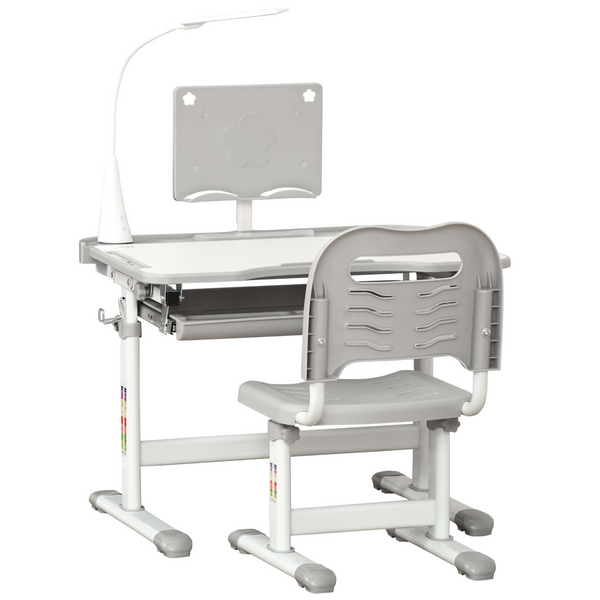 Children's Adjustable Study Desk & Chair Set with USB Lamp, Storage Drawer in Gray & White - Premium  from Home Treasures - Just £111.99! Shop now at Home Treasures