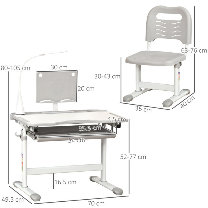 Children's Adjustable Study Desk & Chair Set with USB Lamp, Storage Drawer in Gray & White - Premium  from Home Treasures - Just £111.99! Shop now at Home Treasures