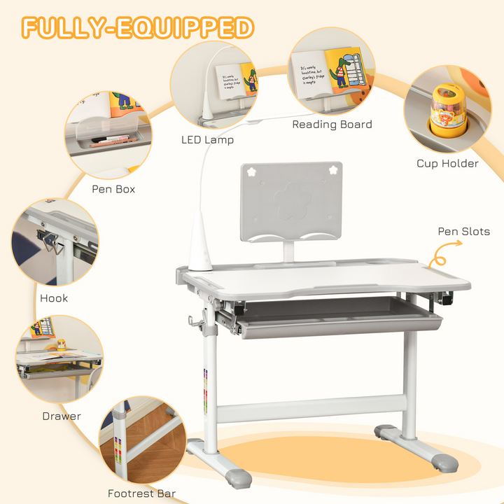 Children's Adjustable Study Desk & Chair Set with USB Lamp, Storage Drawer in Gray & White - Premium  from Home Treasures - Just £111.99! Shop now at Home Treasures