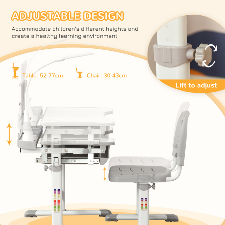 Children's Adjustable Study Desk & Chair Set with USB Lamp, Storage Drawer in Gray & White - Premium  from Home Treasures - Just £111.99! Shop now at Home Treasures