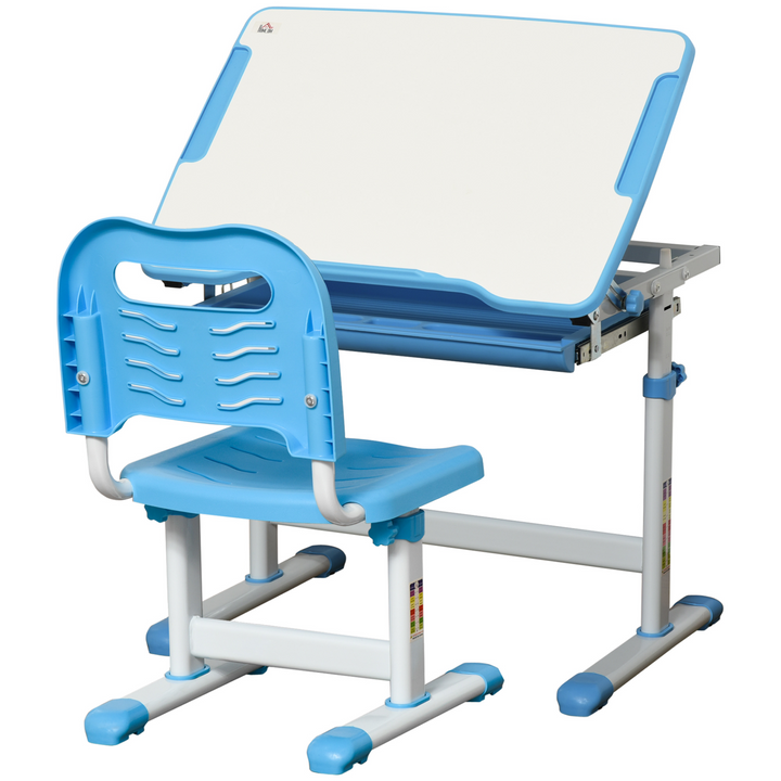 Children's Ergonomic Height Adjustable Desk & Chair Set with Tiltable Desktop, Drawer, Pen Slot & Hook - Blue | Ages 6-12 - Premium  from Home Treasures - Just £110.99! Shop now at Home Treasures