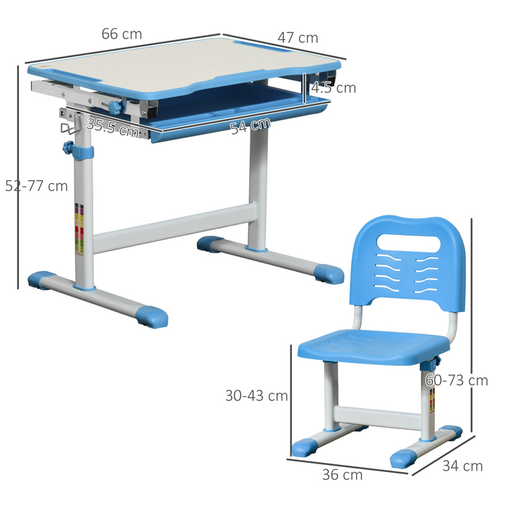 Children's Ergonomic Height Adjustable Desk & Chair Set with Tiltable Desktop, Drawer, Pen Slot & Hook - Blue | Ages 6-12 - Premium  from Home Treasures - Just £110.99! Shop now at Home Treasures