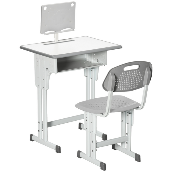 Adjustable Children's Desk and Chair Set - Grey Study Table with Storage, Book Stand, and Cup Holder - Premium  from Home Treasures - Just £84.99! Shop now at Home Treasures