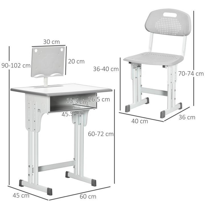 Adjustable Children's Desk and Chair Set - Grey Study Table with Storage, Book Stand, and Cup Holder - Premium  from Home Treasures - Just £84.99! Shop now at Home Treasures